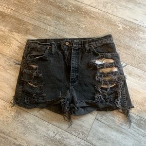 Distressed Wrangler cut offs